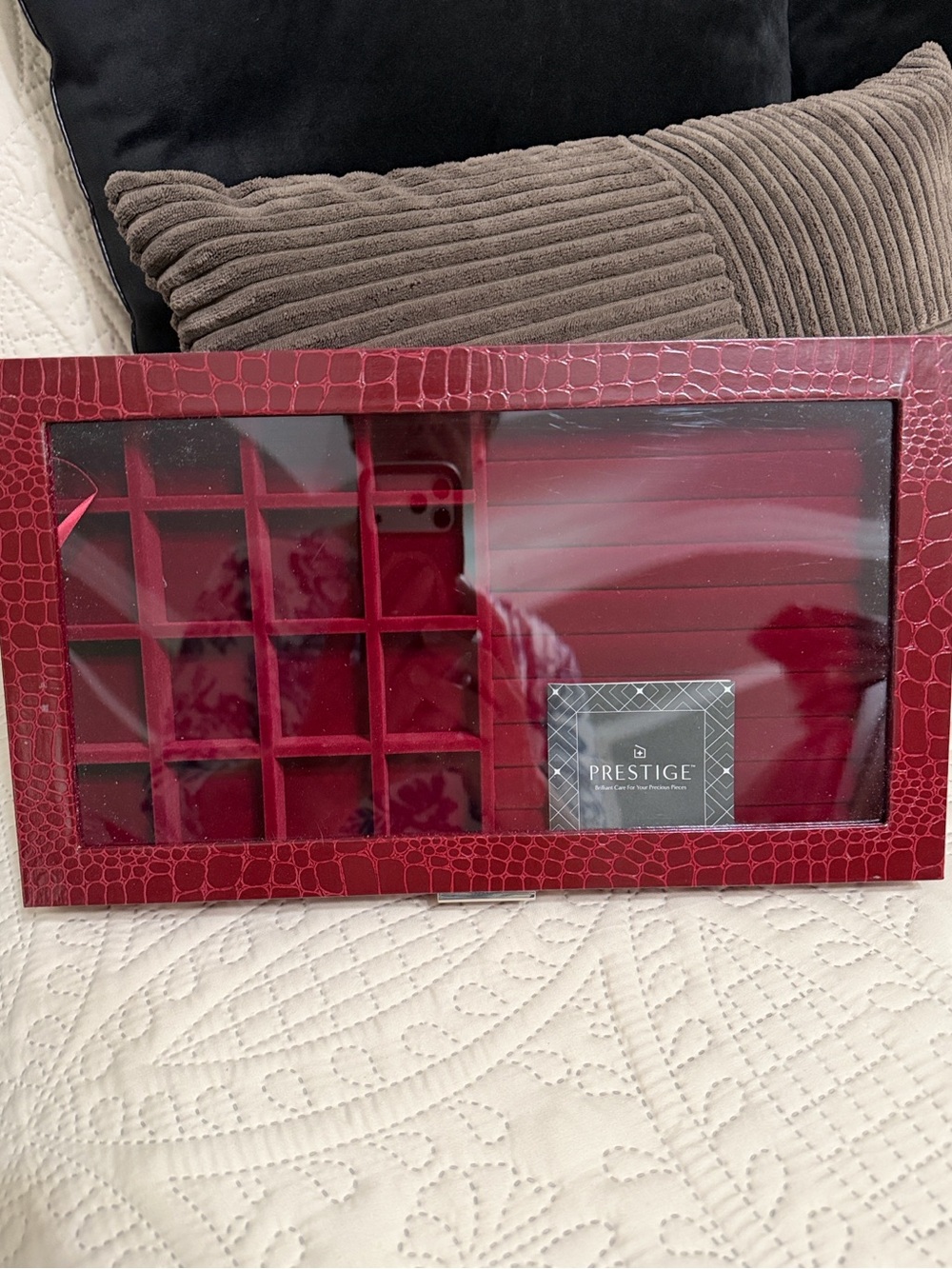 Prestige Burgundy Croc-Embossed Jewelry Display Box